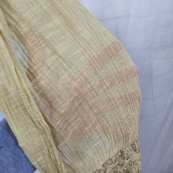 Green Boho Sheer Beaded Embroidered Shimmery Fringed Scarf - Picture 11 of 12